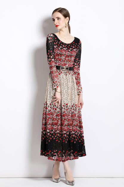 FSY-Women's Lace Floral U Neck Stretchy Maxi Dress