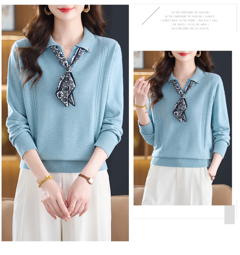 Women's Sweater Lapel Polo V Neck Knit Outfits