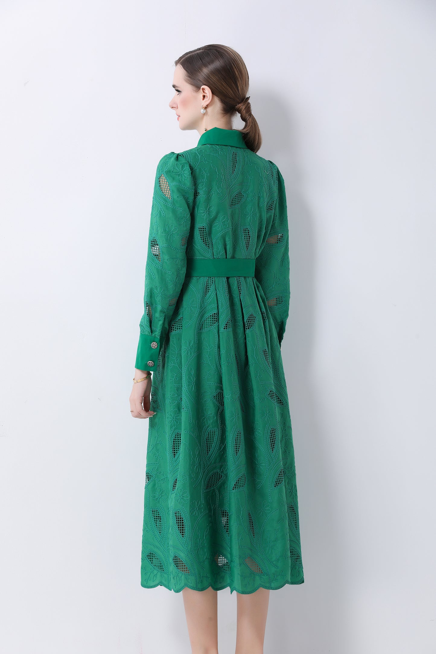 Women's Embroidery Hollow Out Lace Midi Dress - LAI MENG FIVE CATS