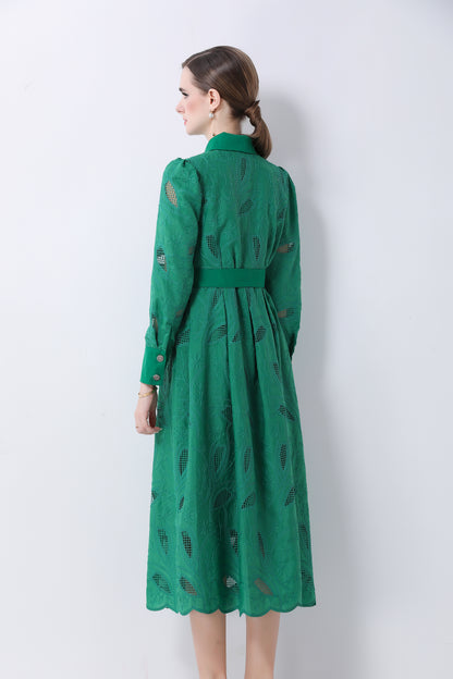 Women's Embroidery Hollow Out Lace Midi Dress - LAI MENG FIVE CATS