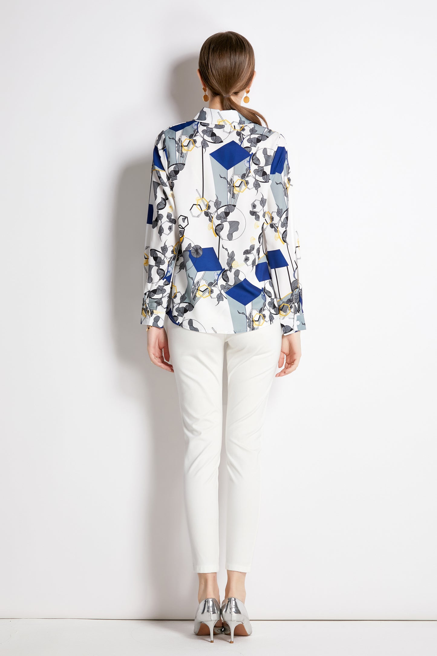 ESY-Women's Shirt Floral Print Long Sleeve Button Blouse