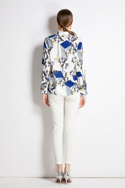 ESY-Women's Shirt Floral Print Long Sleeve Button Blouse