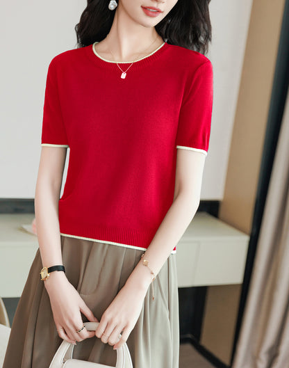 Women's Short Sleeve Ribbed Knit Tops