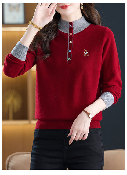 Womens Button Mock Neck Sweater Henley Shirts Knit Tops