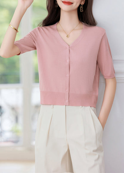 Women's Short Sleeve Ribbed Knit Cardigan Tops