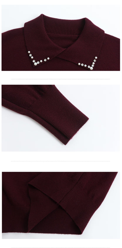 Women's Long Sleeve Sweater Lapel Collar Pullover Tops - LAI MENG FIVE CATS