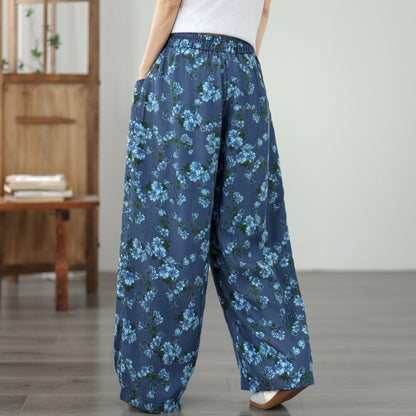 Women's Wide Leg Jeans Lightweight Wasited Elastic Print Y2K Pants - LAI MENG FIVE CATS