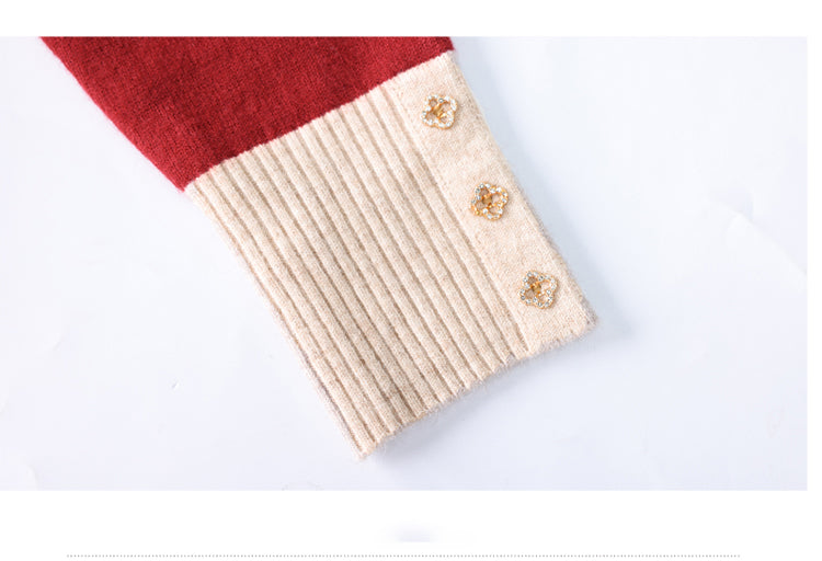 Women's Polo Contrast Collar Sweater Pullover Top