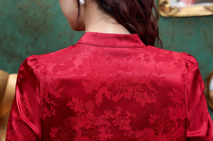 Women's Silk Satin Jacquard Long Sleeve Blouses