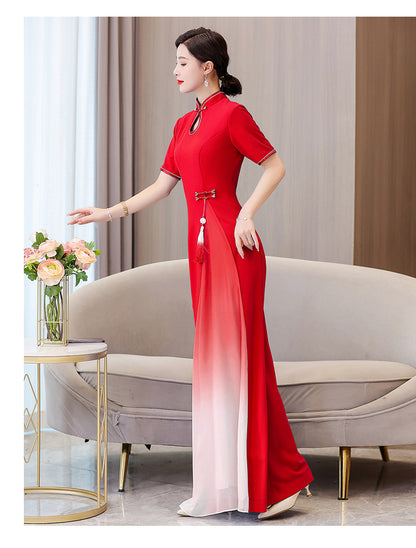 Women's Cheongsam Short Sleeve Qipao Long Dress