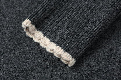 Women's Wool Sweater Drawstring Waist Print Knit Midi Dress