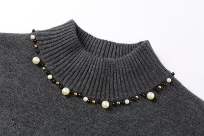 Women's Mock Neck Wool Sweater Drawstring Waist Dress