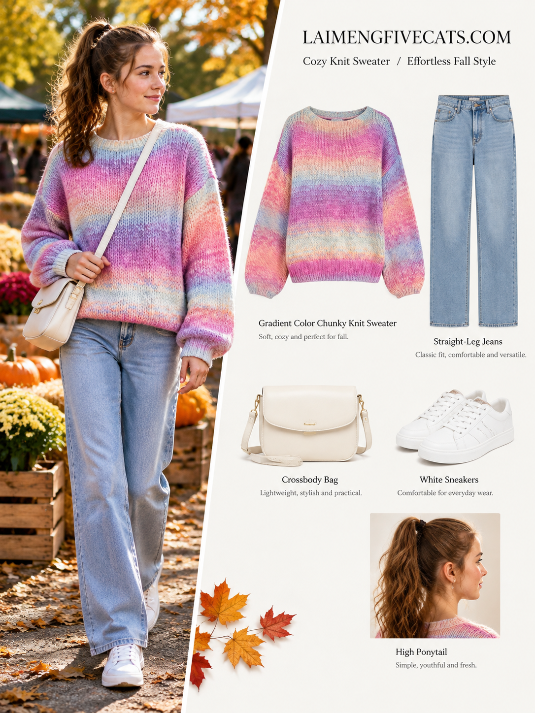 28727 Loose fit Pastel Gradient Chunky Knit Sweater for Women