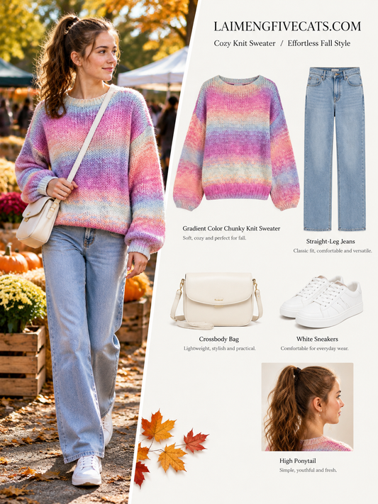 28727 Loose fit Pastel Gradient Chunky Knit Sweater for Women