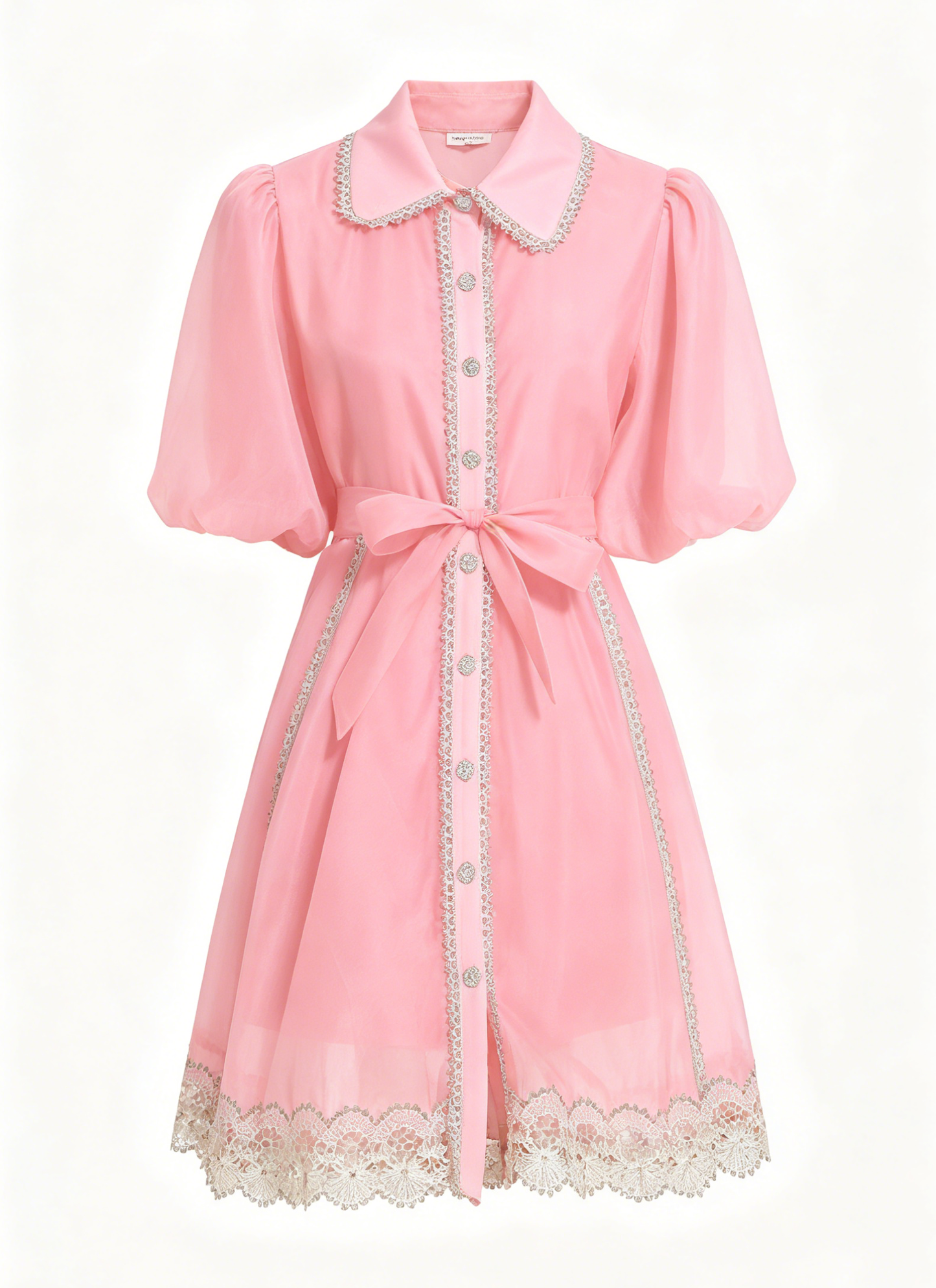 Pink Button Up Organza Mini Dress