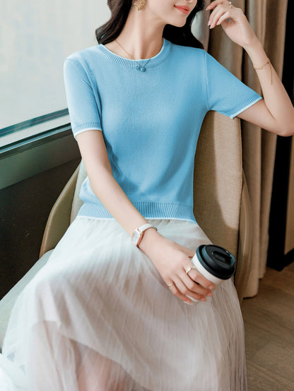 Women's Short Sleeve Ribbed Knit Tops