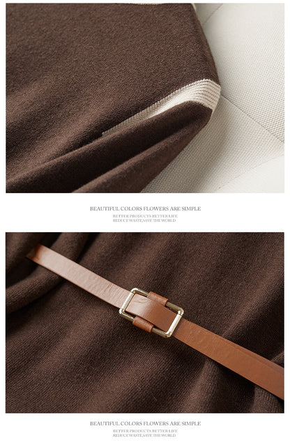 Women's Long Sleeve Basic Sweater Knit Color Block Dress