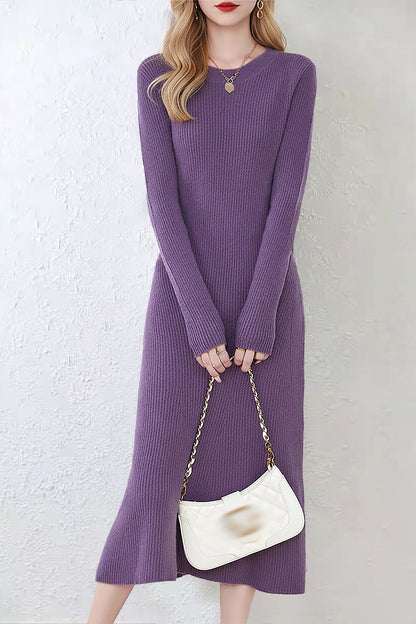 Women's Sweater Crewneck Ribbed Knit Midi Dress