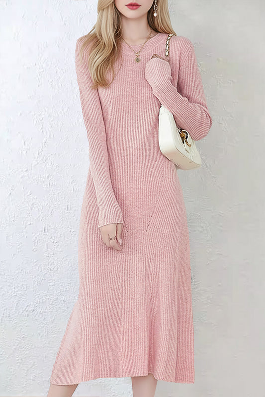 Women's Sweater Crewneck Ribbed Knit Midi Dress