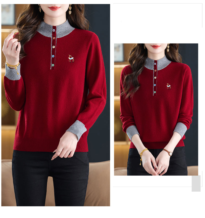 Womens Button Mock Neck Sweater Henley Shirts Knit Tops