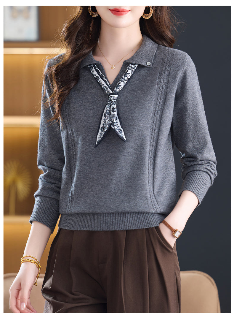 Women's Sweater Lapel Polo V Neck Knit Outfits