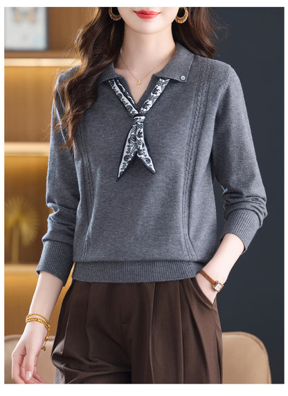 Women's Sweater Lapel Polo V Neck Knit Outfits