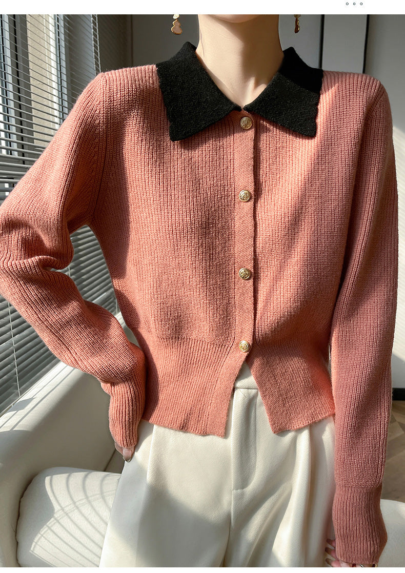 Women's Lapel V Neck Cardigan Sweater Knit Blouse