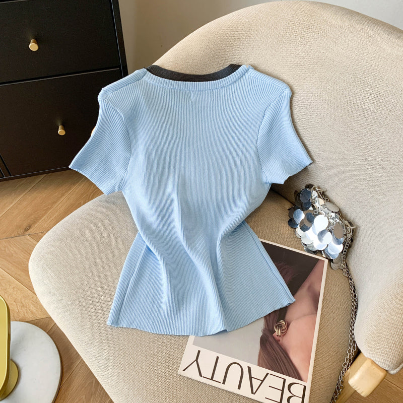 Summer Contrast Trim Knit Top