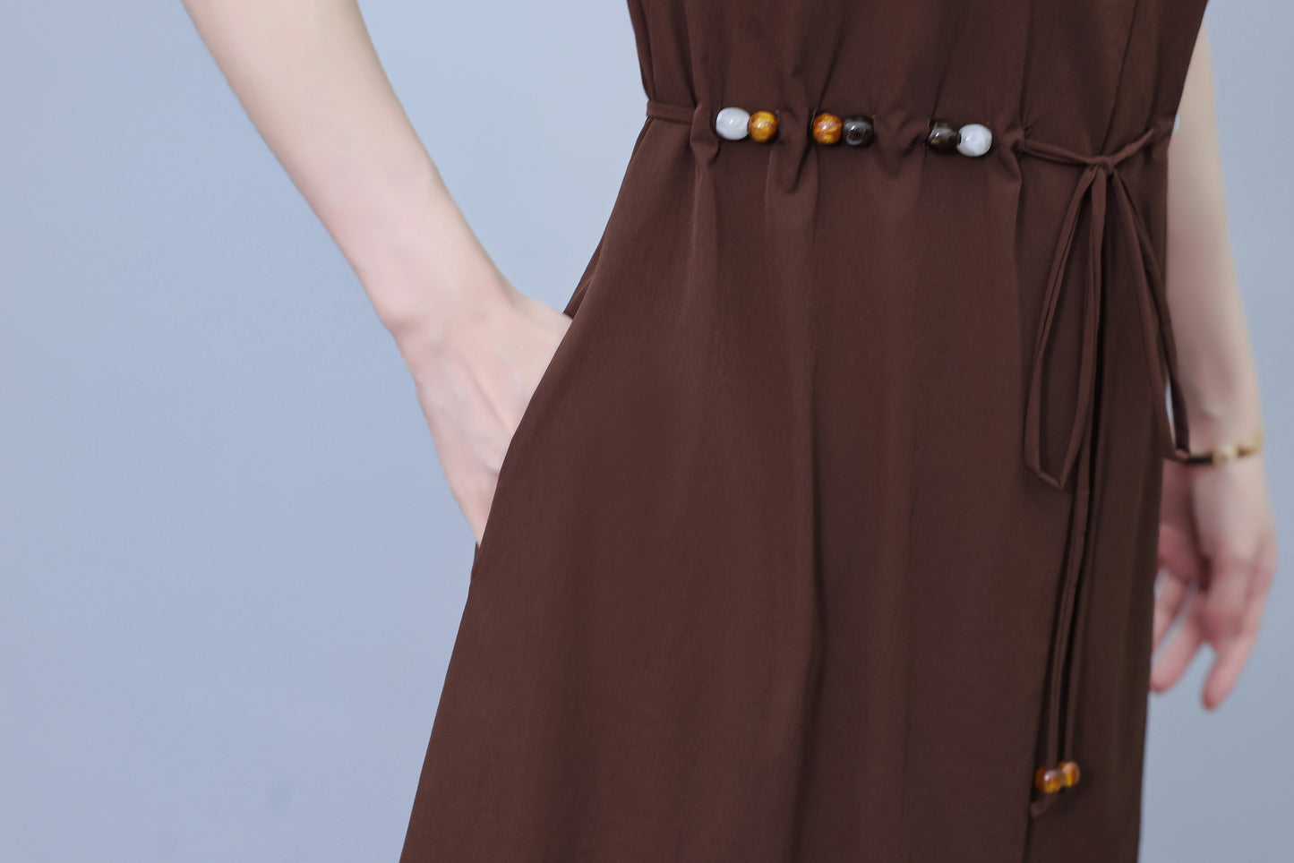 Women's V-Neck Cap Sleeve Pocket Midi Dress