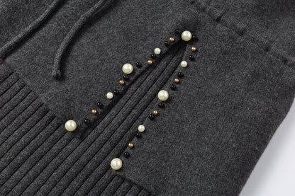 Women's Mock Neck Wool Sweater Drawstring Waist Dress