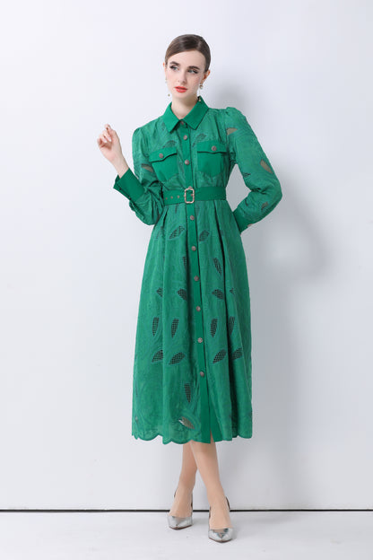 Women's Embroidery Hollow Out Lace Midi Dress - LAI MENG FIVE CATS