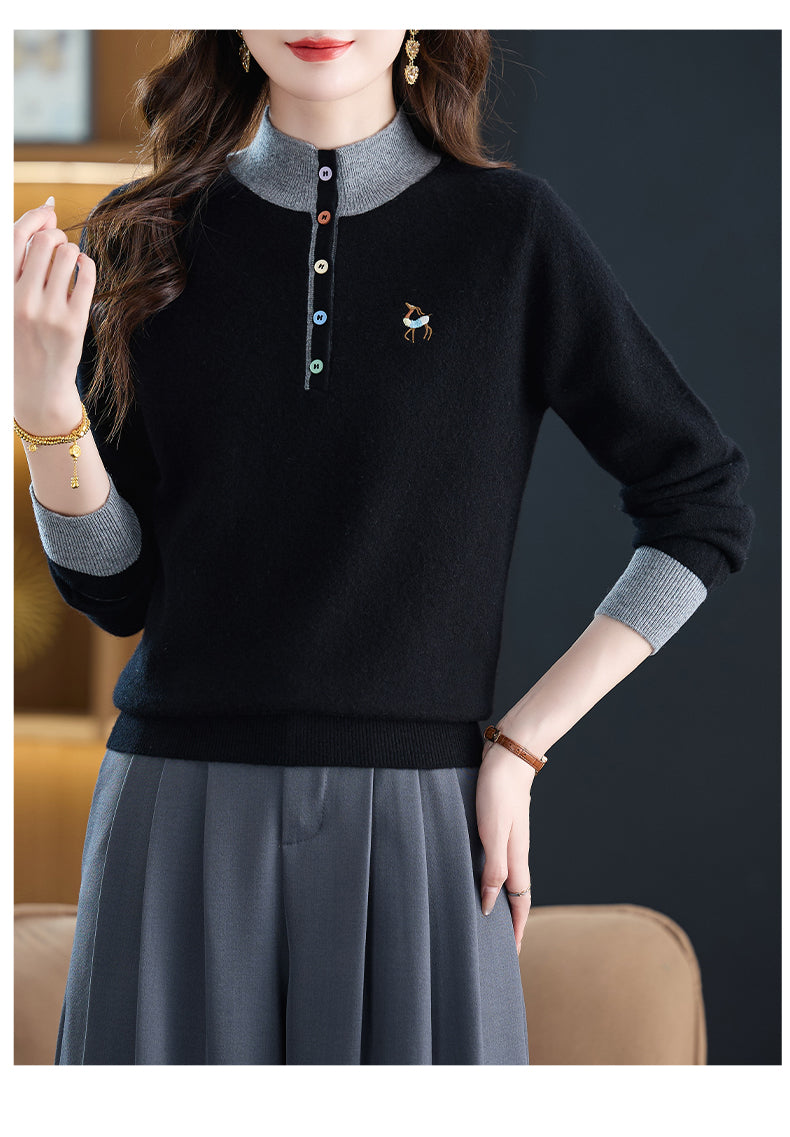 Womens Button Mock Neck Sweater Henley Shirts Knit Tops