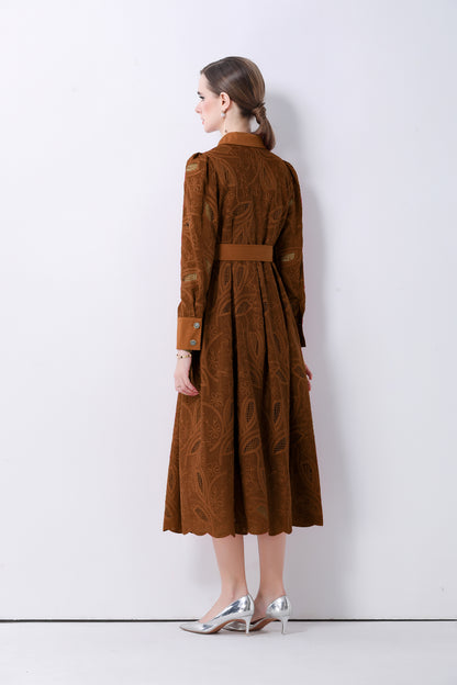 Women's Embroidery Hollow Out Lace Midi Dress - LAI MENG FIVE CATS