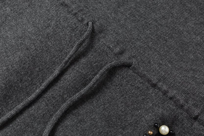 Women's Mock Neck Wool Sweater Drawstring Waist Dress