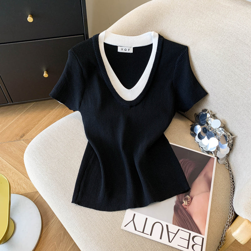 Summer Contrast Trim Knit Top