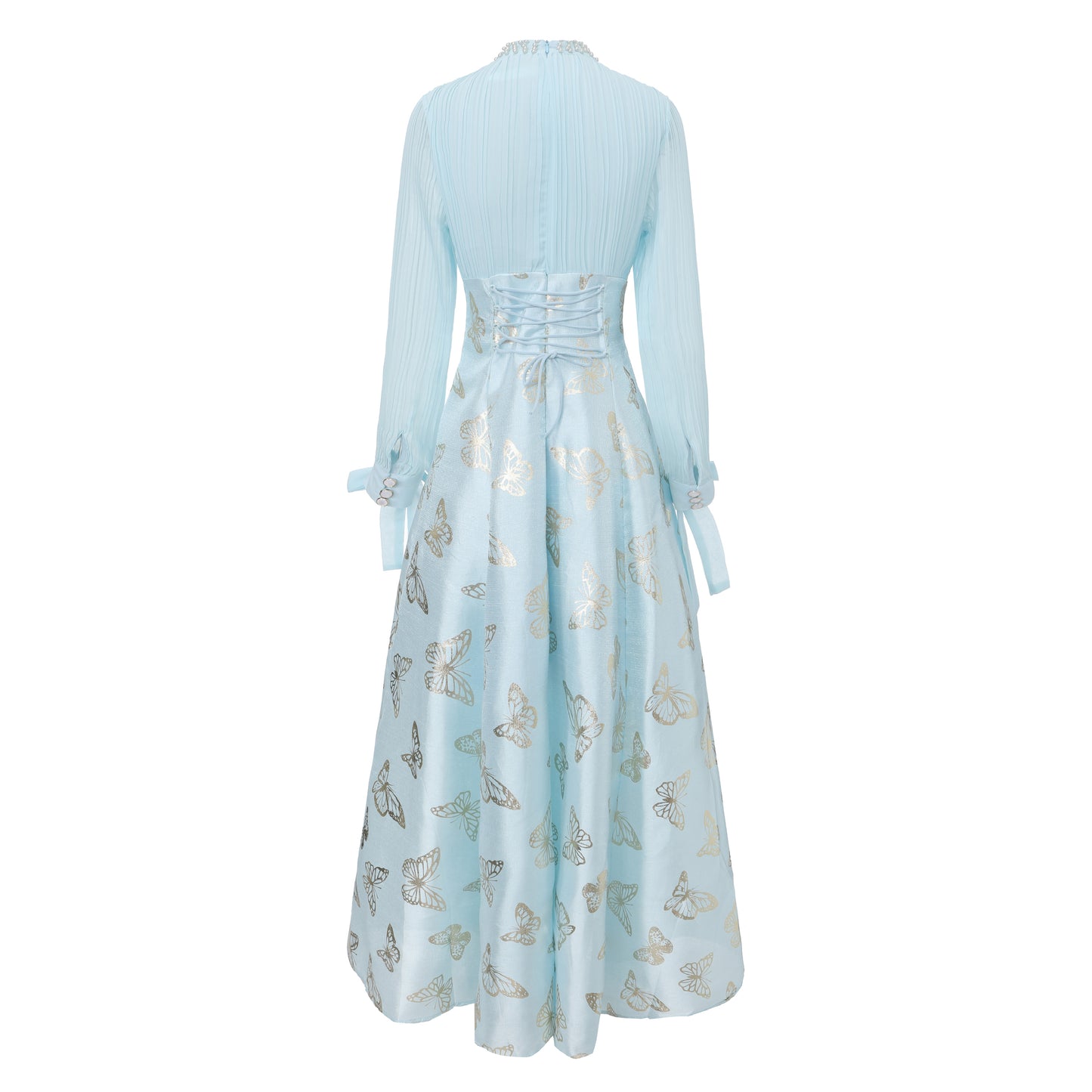 Women's Tie-neck Pleated Top Satin Gilded Party Long Dress - LAI MENG FIVE CATS