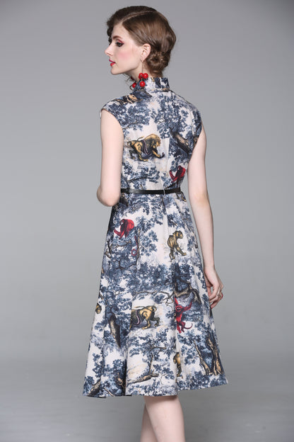 Women's Summer V Neck Floral Print Dress Casual A-line Dress