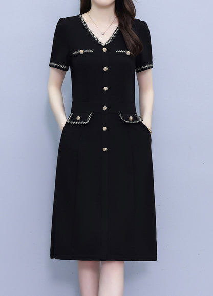 Elegant Black Midi Dress with Gold Details - LAI MENG FIVE CATS
