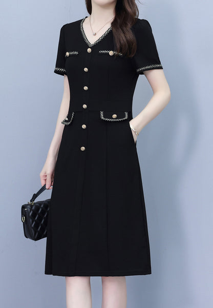 Elegant Black Midi Dress with Gold Details - LAI MENG FIVE CATS