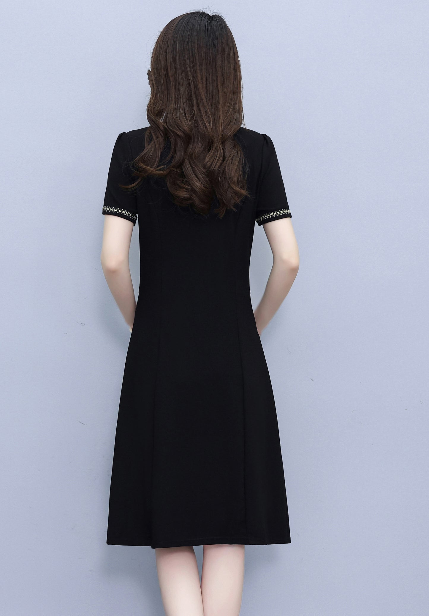 Elegant Black Midi Dress with Gold Details - LAI MENG FIVE CATS