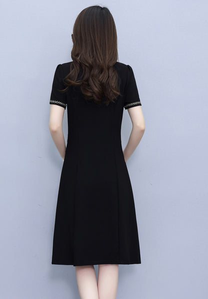 Elegant Black Midi Dress with Gold Details - LAI MENG FIVE CATS