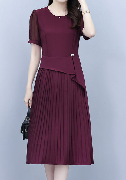 Chiffon Sleeves Pleated Midi Dress