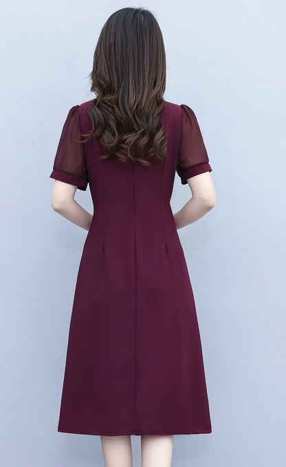 Chiffon Sleeves Pleated Midi Dress