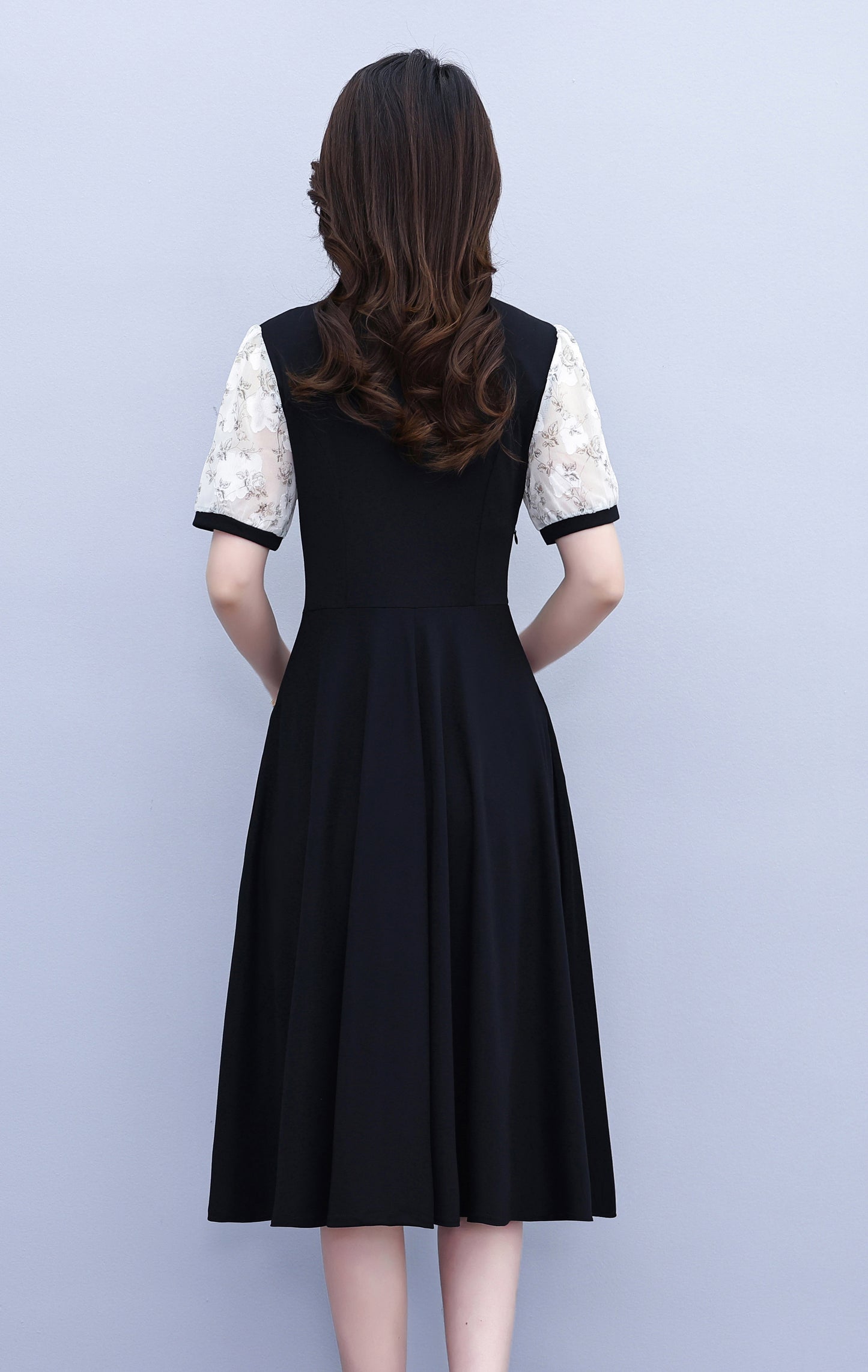 Elegant Floral Tie Neck Midi Dress - LAI MENG FIVE CATS