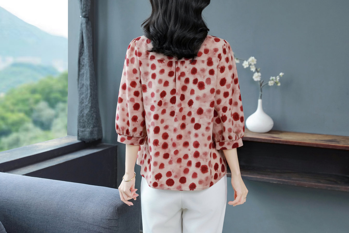 Women's Floral Print Puff Sleeve Loose Blouses Top