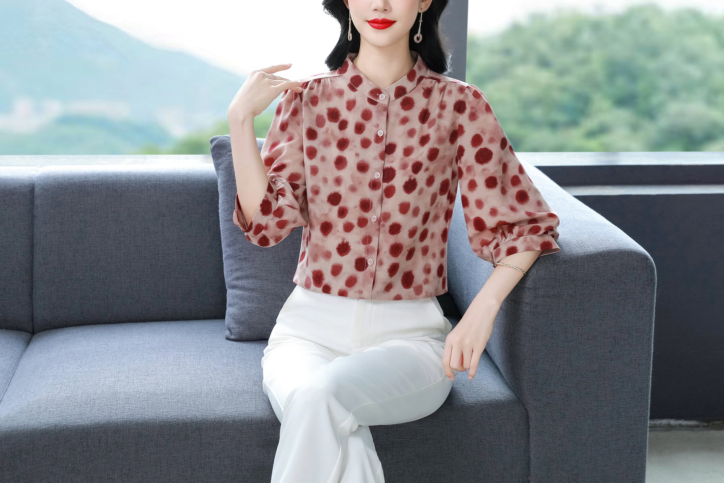 Women's Floral Print Puff Sleeve Loose Blouses Top