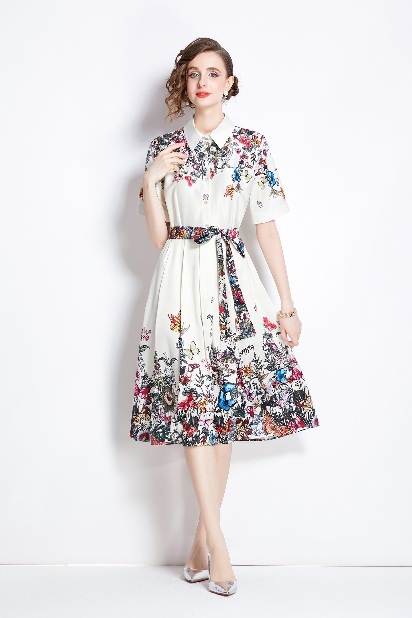 Women's Summer Collar Button Midi Dress