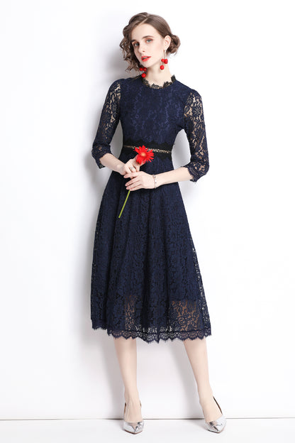 SSY-Women's 3/4 Sleeve Floral Lace Cocktail Midi Dress