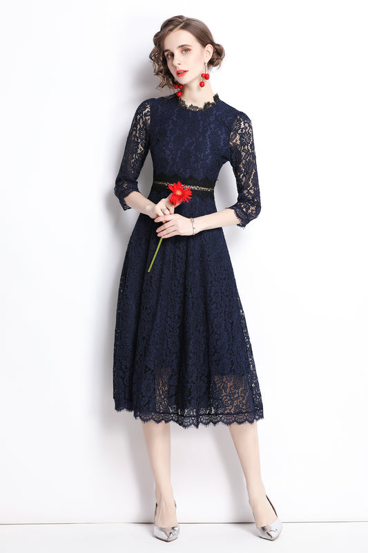 SSY-Women's 3/4 Sleeve Floral Lace Cocktail Midi Dress
