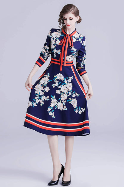 SSY-Women's 3/4 Sleeve Floral Print Button  Midi Dress